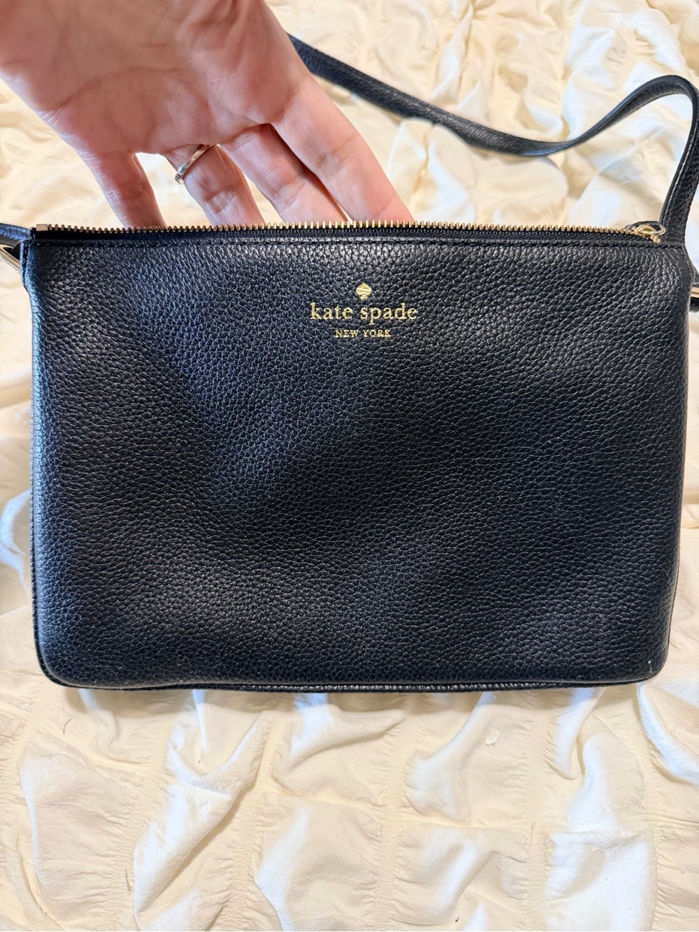 Kate Spade Black Pebbled Leather Crossbody with Gold Logo